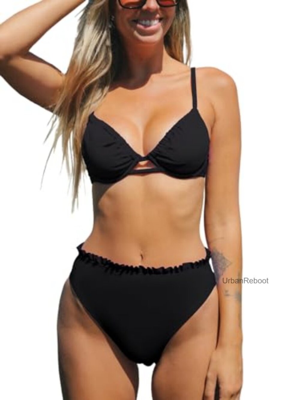 High Waisted Cheeky Bikini Set with Underwire Triangle Top